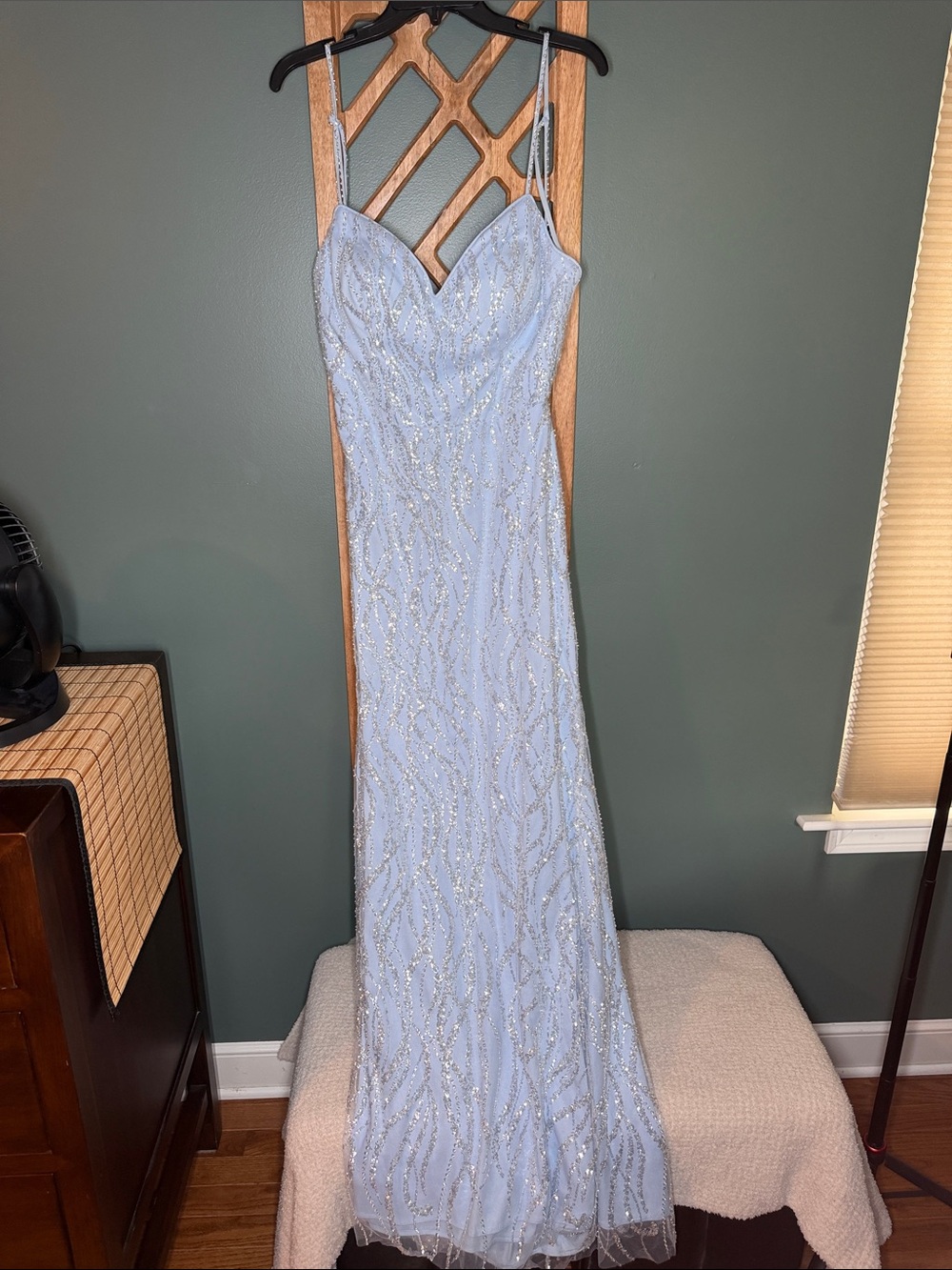 Blush Light Blue Beaded Prom Gown